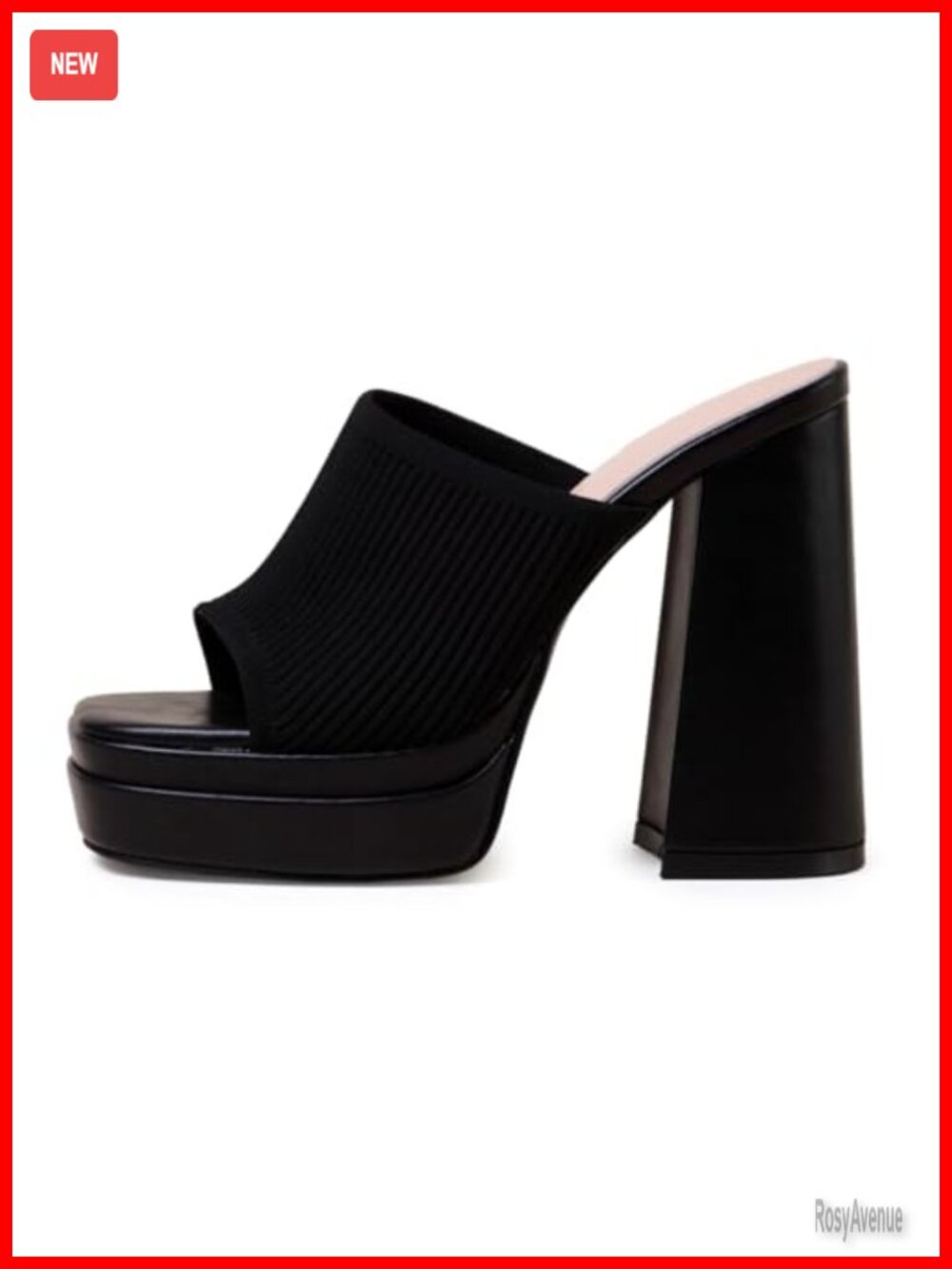 Women's Chunky High Heel Mule Sandals Platform Slip-On Knit Dressy Evening Shoes